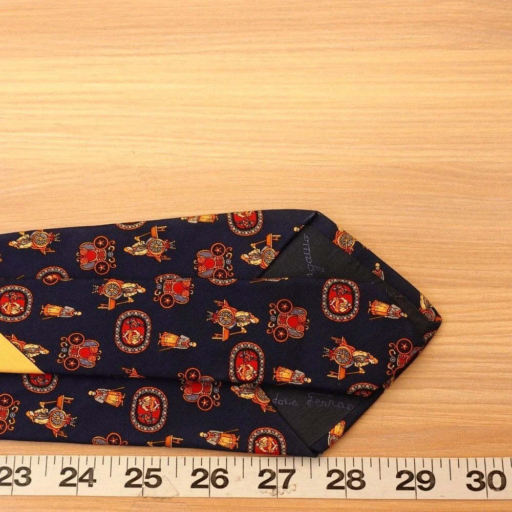 Salvatore Ferragamo Tie Mens Navy Blue Silk Twill Novelty Italian Luxury $240